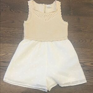 abercrombie kids Cream Crochet Bodice Romper with White Embroidered Shorts